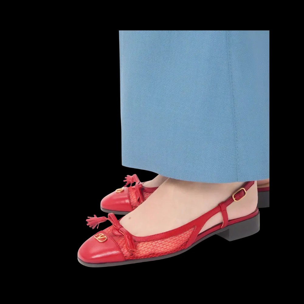 Valentino Valet Du Roi Slingback Ballerina In Mesh And Kidskin 25mm Rouge Pur - HypeFly India View 4