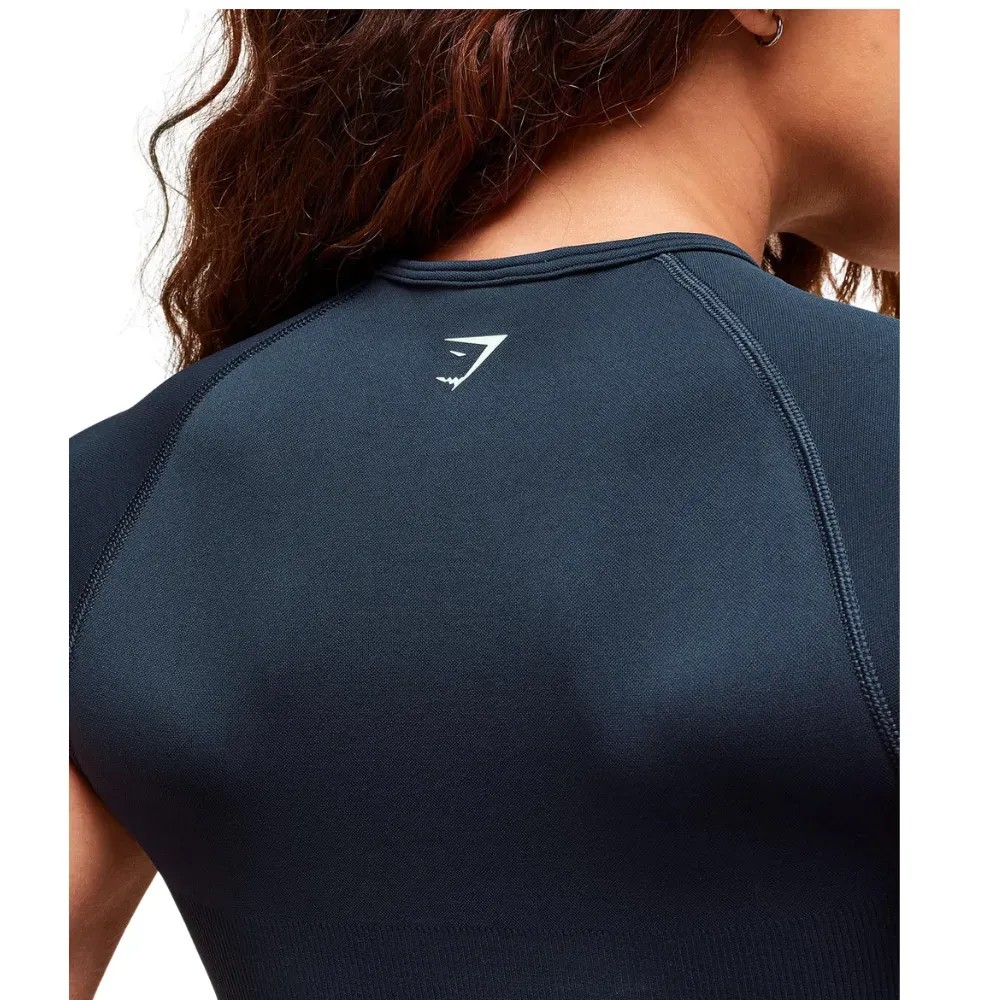 Gymshark Lift Varsity Seamless Midi T-Shirt Heavy Blue - HypeFly India View 5