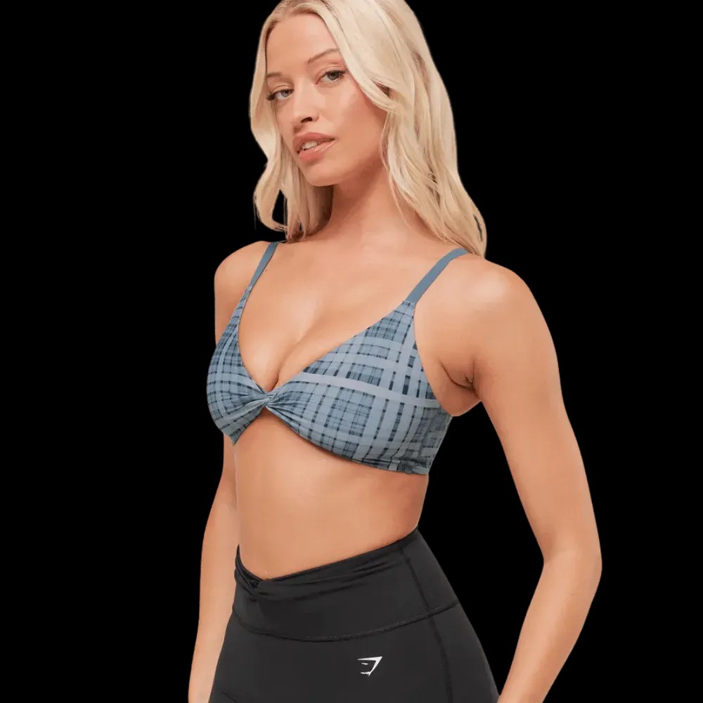Gymshark Printed Twist Front Bralette Denim Grey - HypeFly India View 3