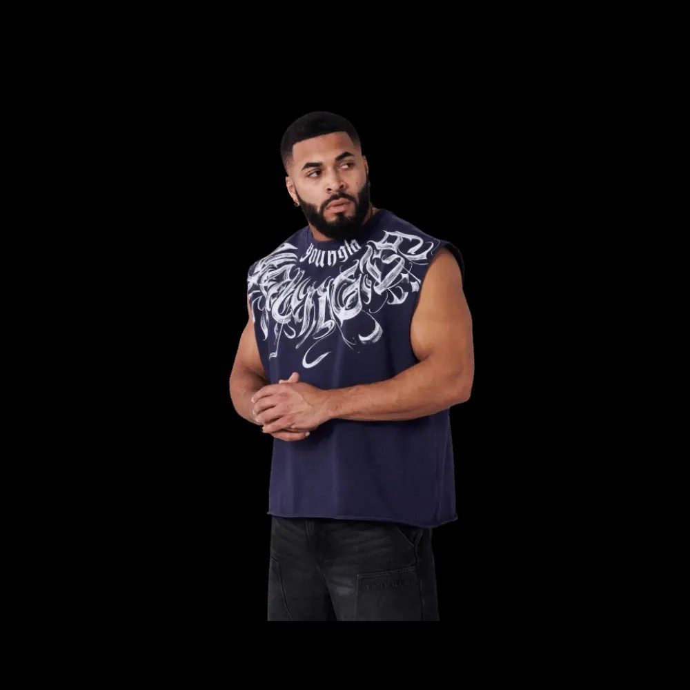 Young LA Scripted Cut-Off Purple Navy Wash - HypeFly India View 2