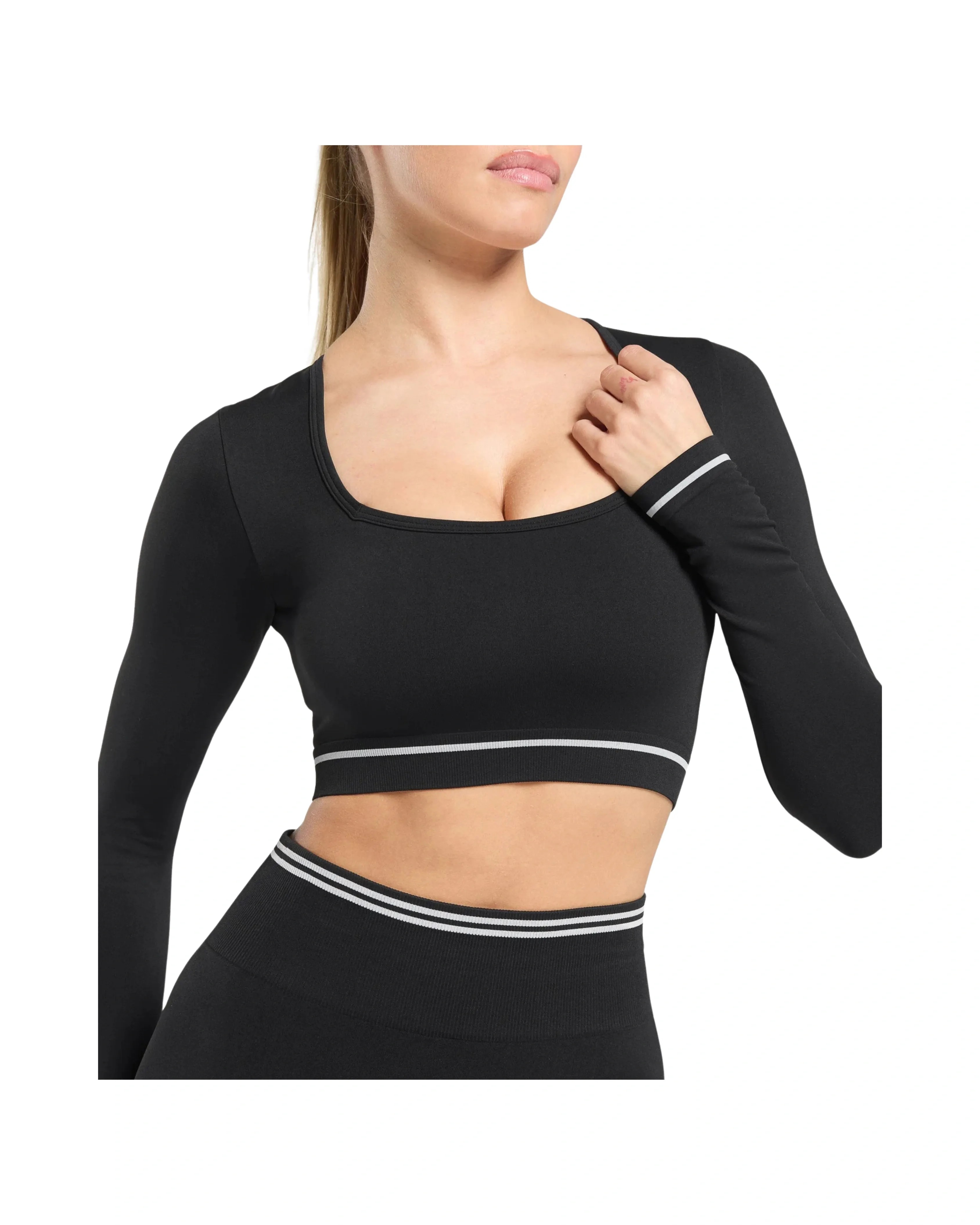 Gymshark Contrast Seamless Crop Top Black - HypeFly India View 6