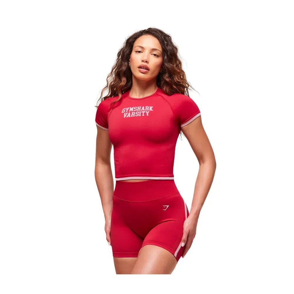 Gymshark Lift Varsity Seamless Midi T-Shirt Carmine Red - HypeFly India View 1