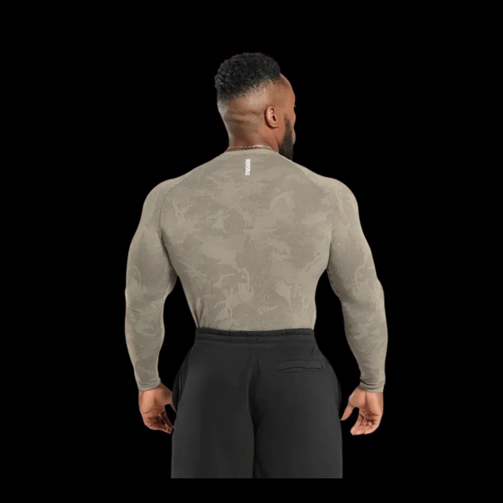 Gymshark Geo Seamless Long Sleeve T-Shirt Linen Brown - HypeFly India View 3