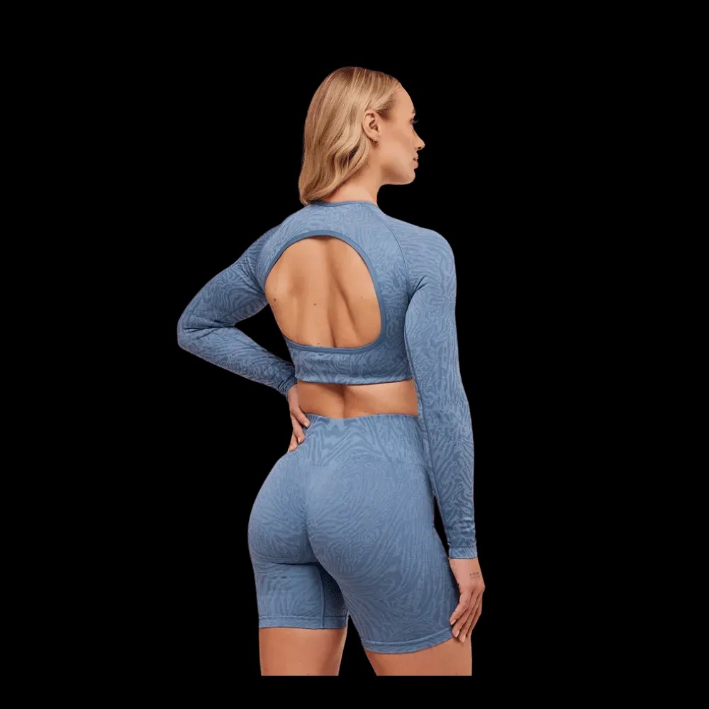 Gymshark Adapt Animal Long Sleeve Crop Top Worn Blue/Peri Blue - HypeFly India View 2