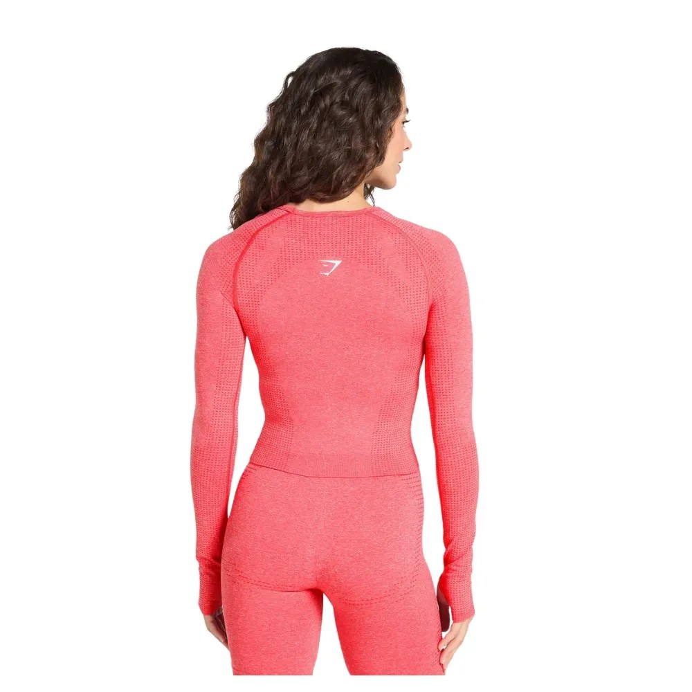 Gymshark Vital Long Sleeve Cut Out Top Coral Red Marl - HypeFly India View 4