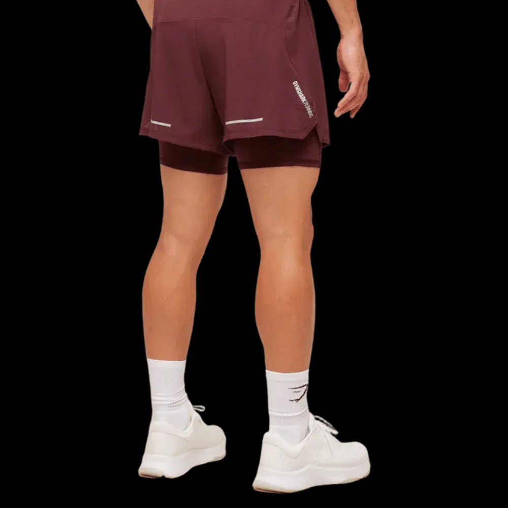 Gymshark Running 4" 2in1 Shorts Rich Maroon - HypeFly India View 2