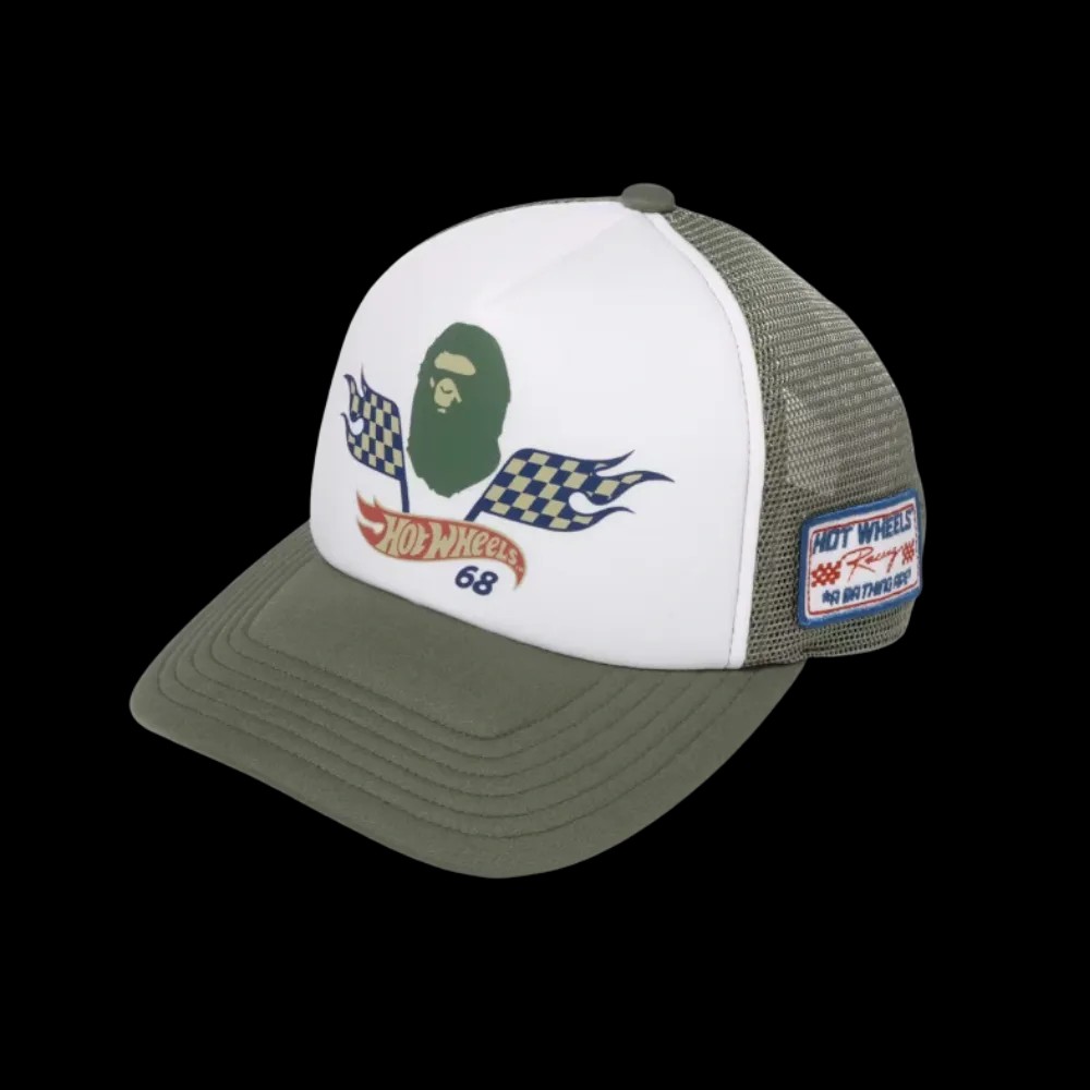 BAPE x Hot Wheels Mesh Cap Olive Drab - HypeFly India View 1