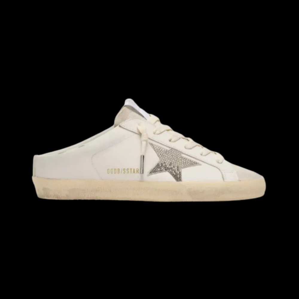 Golden Goose Super-Star Sabots In White Leather With Swarovski Star - HypeFly India View 1