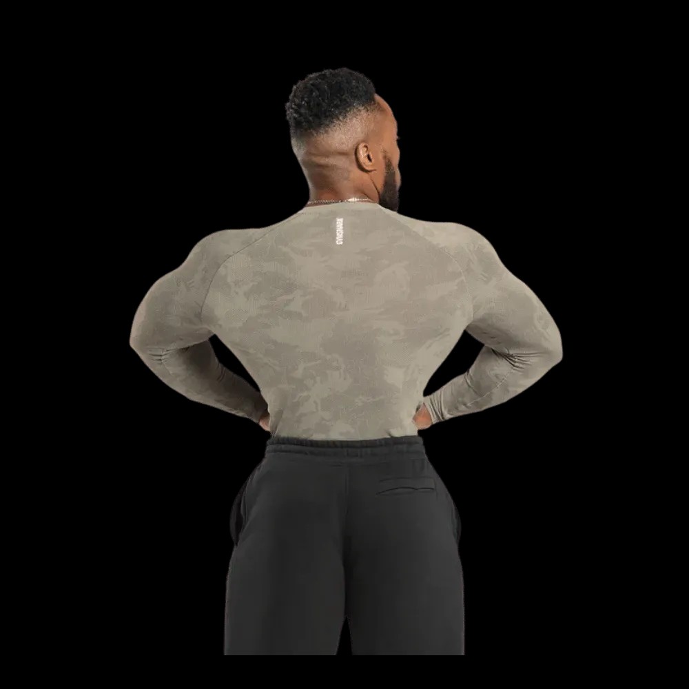 Gymshark Geo Seamless Long Sleeve T-Shirt Linen Brown - HypeFly India View 2