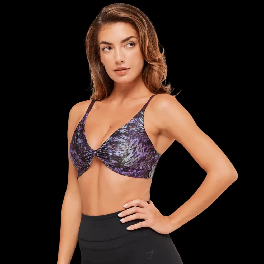 Gymshark Printed Twist Front Bralette Morning Blue - HypeFly India View 2