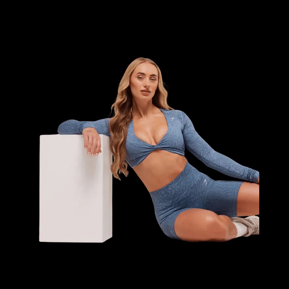 Gymshark Adapt Animal Long Sleeve Crop Top Worn Blue/Peri Blue - HypeFly India View 3