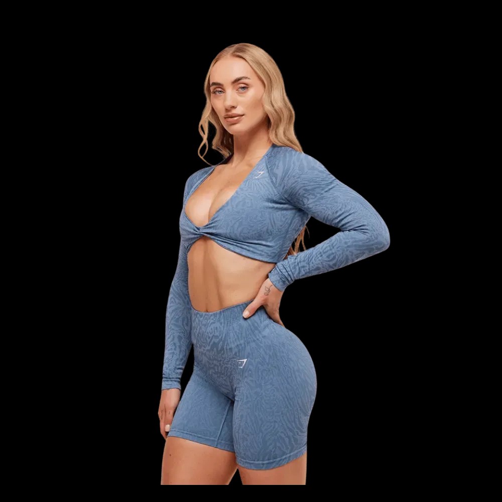 Gymshark Adapt Animal Long Sleeve Crop Top Worn Blue/Peri Blue - HypeFly India View 4