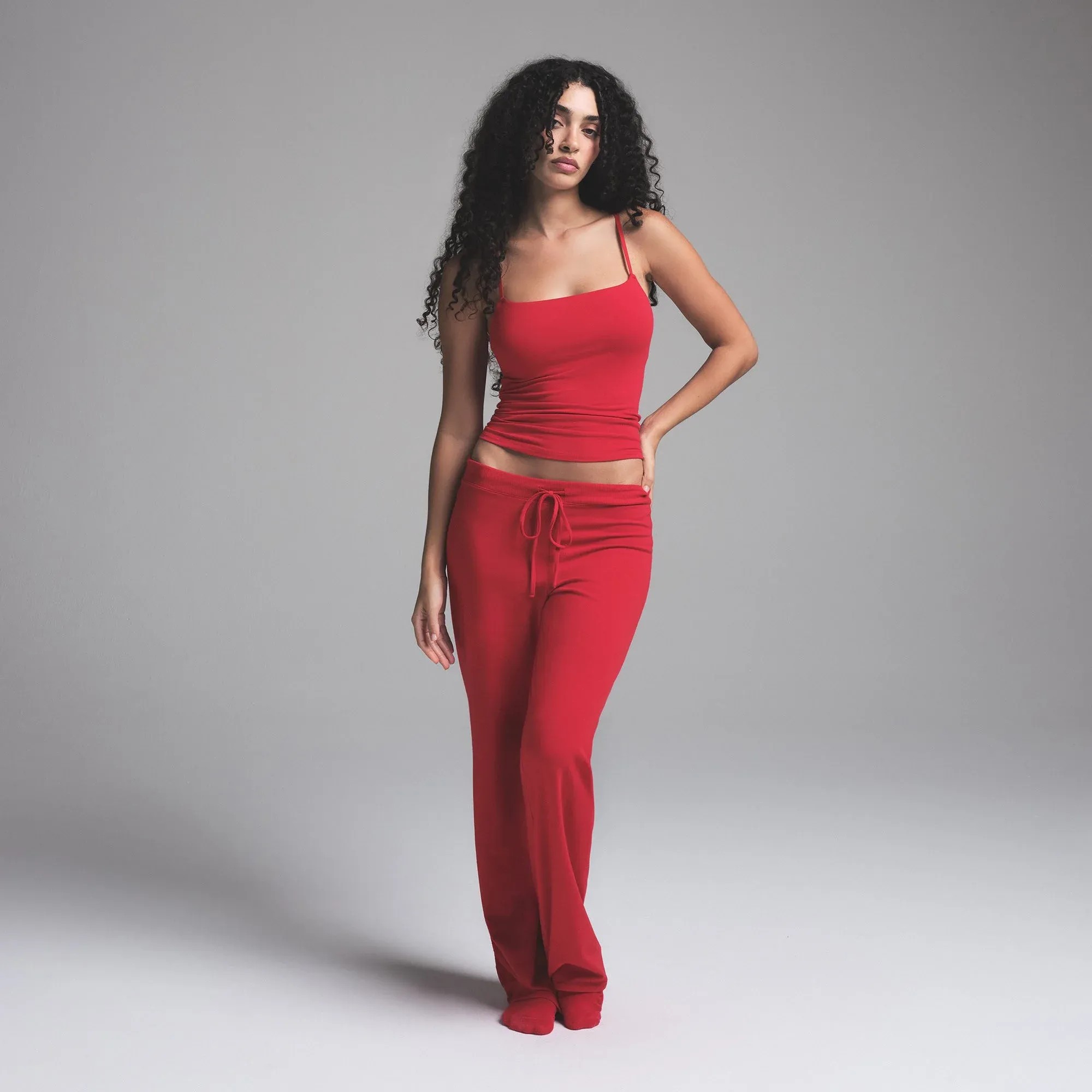 Skims Cotton Jersey Straight Leg Pant Cranberry - HypeFly India View 2