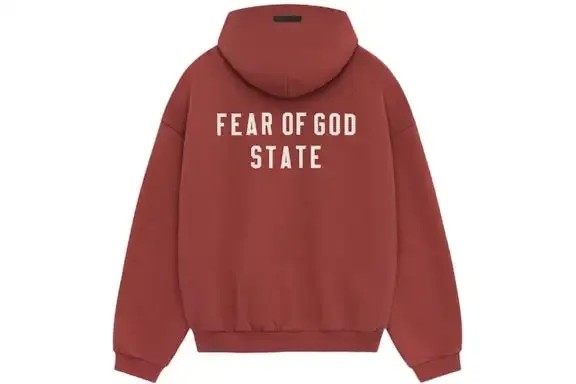 Fear of God Essentials Heavy Fleece Fullzip Hoodie Crimson - HypeFly India View 1