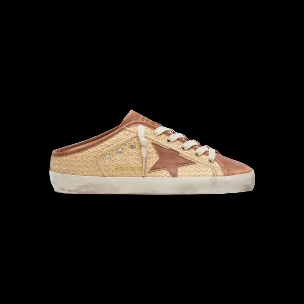 Golden Goose Super-Star Sabots In Raffia With Brick-Red Star - HypeFly India View 1