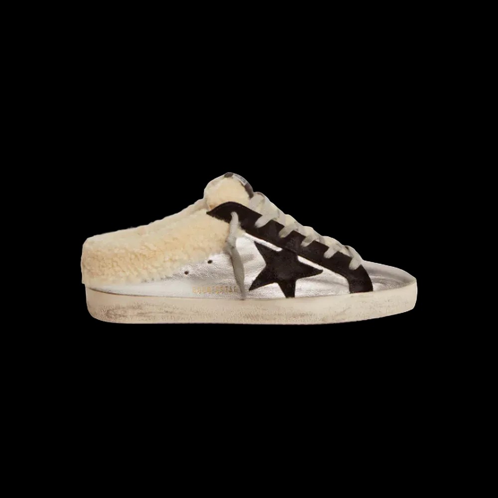 Golden Goose Super-Star Sabot In Silver Laminated Leather With Black Star - HypeFly India View 1