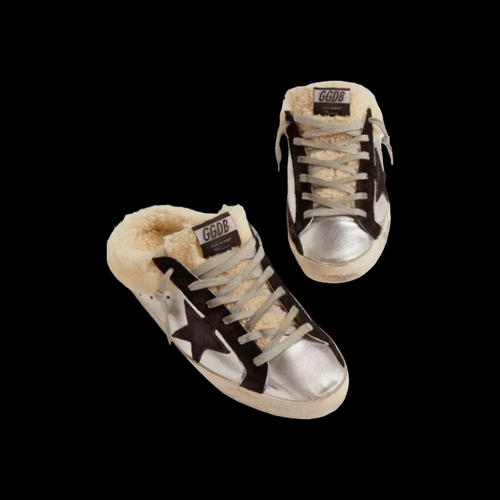 Golden Goose Super-Star Sabot In Silver Laminated Leather With Black Star - HypeFly India View 2