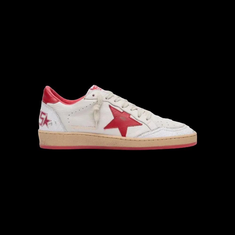 Golden Goose Ball Star In White Leather With Red Star And Heel Tab - HypeFly India View 1
