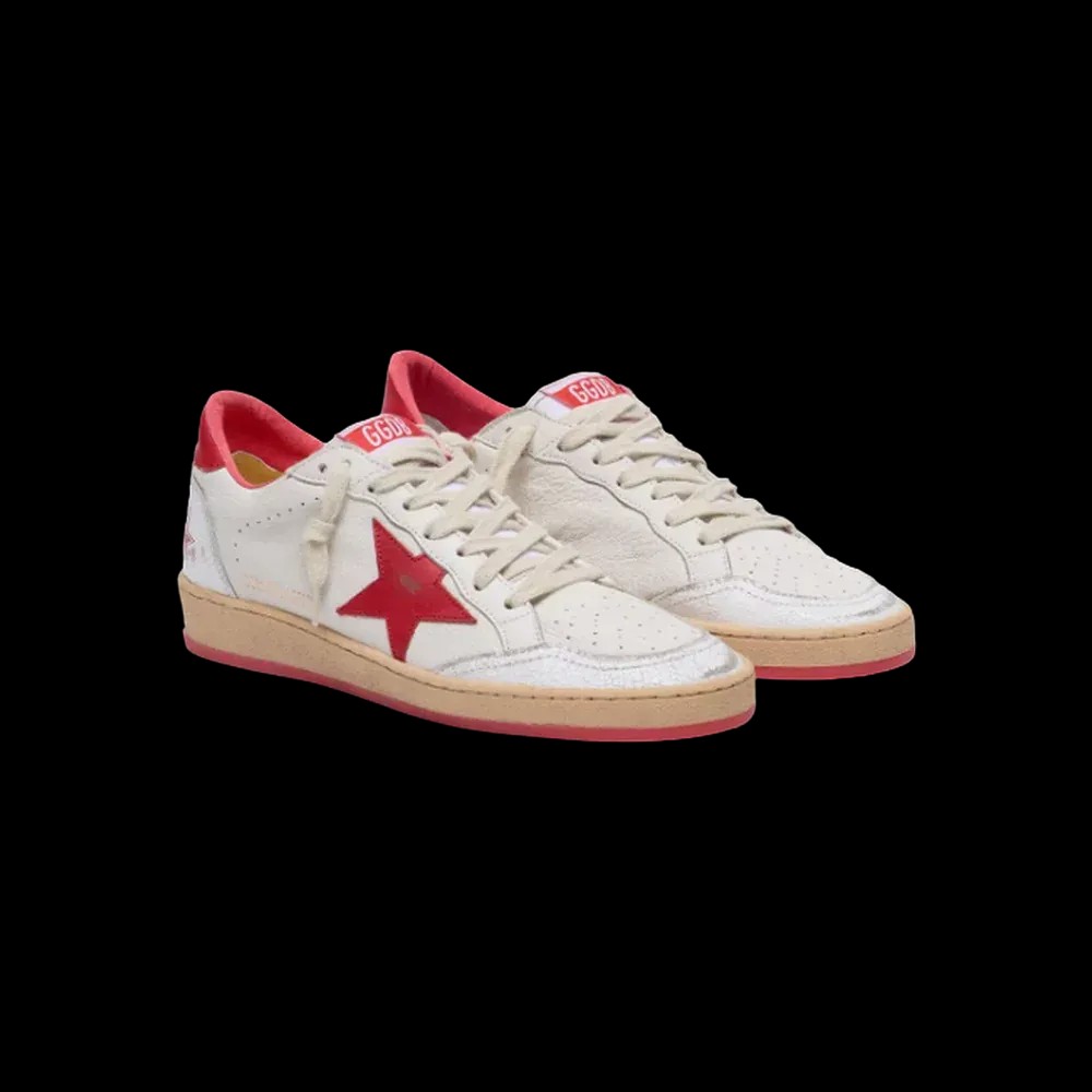 Golden Goose Ball Star In White Leather With Red Star And Heel Tab - HypeFly India View 3