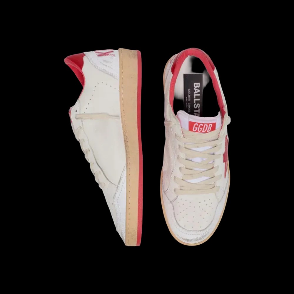 Golden Goose Ball Star In White Leather With Red Star And Heel Tab - HypeFly India View 2