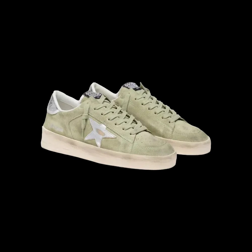 Golden Goose Stardan In Sage-Green Suede With Metallic Silver Star - HypeFly India View 3