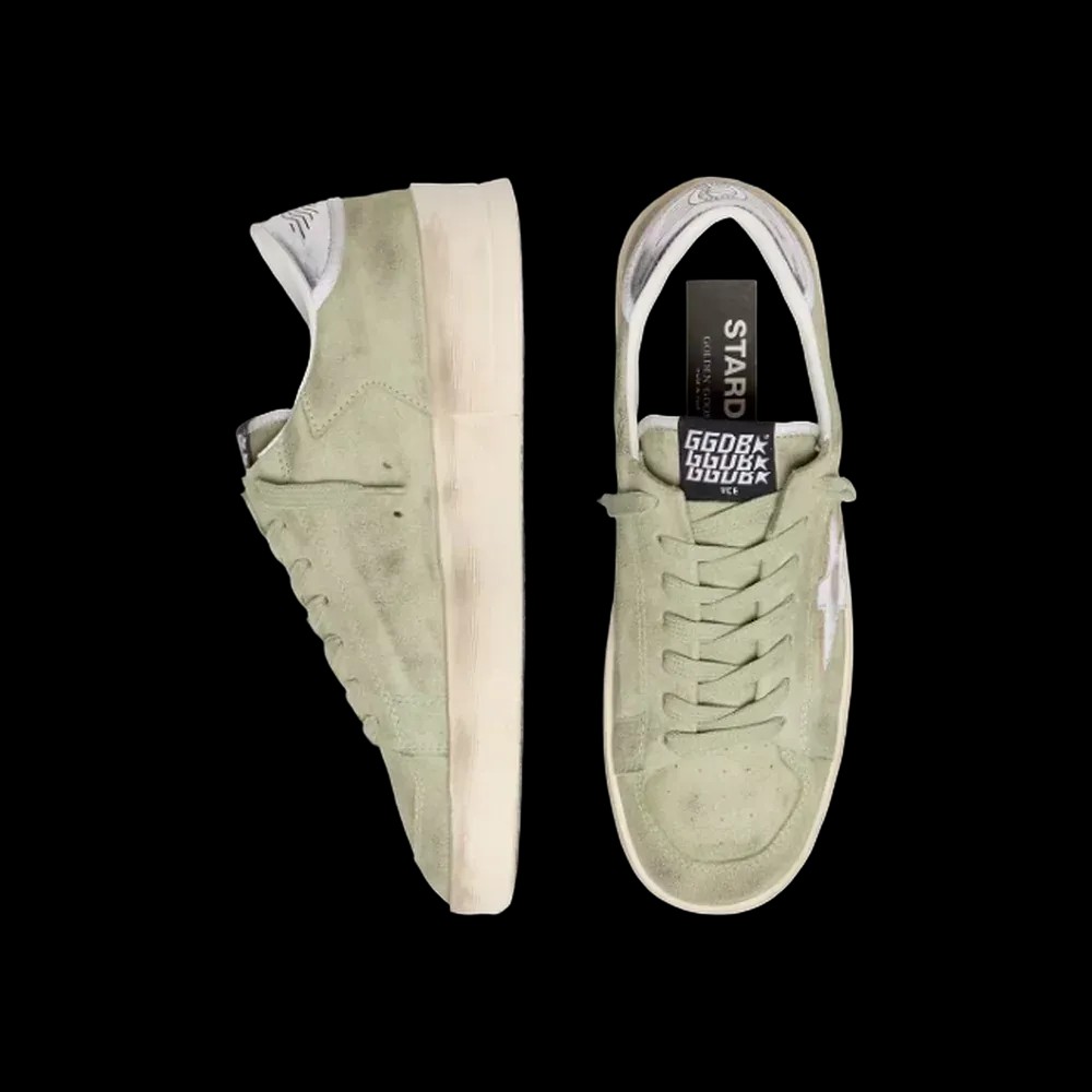 Golden Goose Stardan In Sage-Green Suede With Metallic Silver Star - HypeFly India View 2
