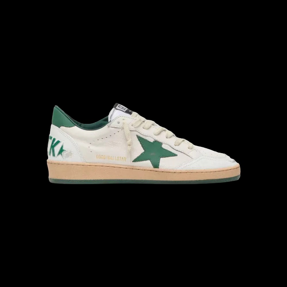 Golden Goose Ball Star Wishes In White Nappa Leather With Green Leather Star - HypeFly India View 1