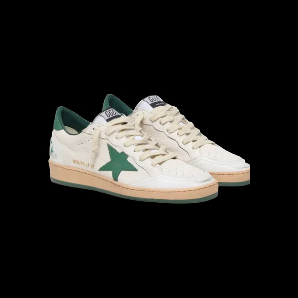 Golden Goose Ball Star Wishes In White Nappa Leather With Green Leather Star - HypeFly India View 3
