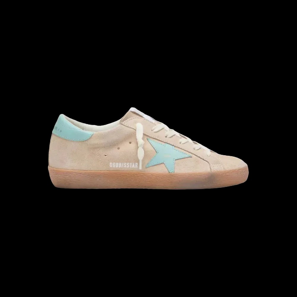 Golden Goose Super-Star In Beige Suede With Aqua-Green Star - HypeFly India View 1