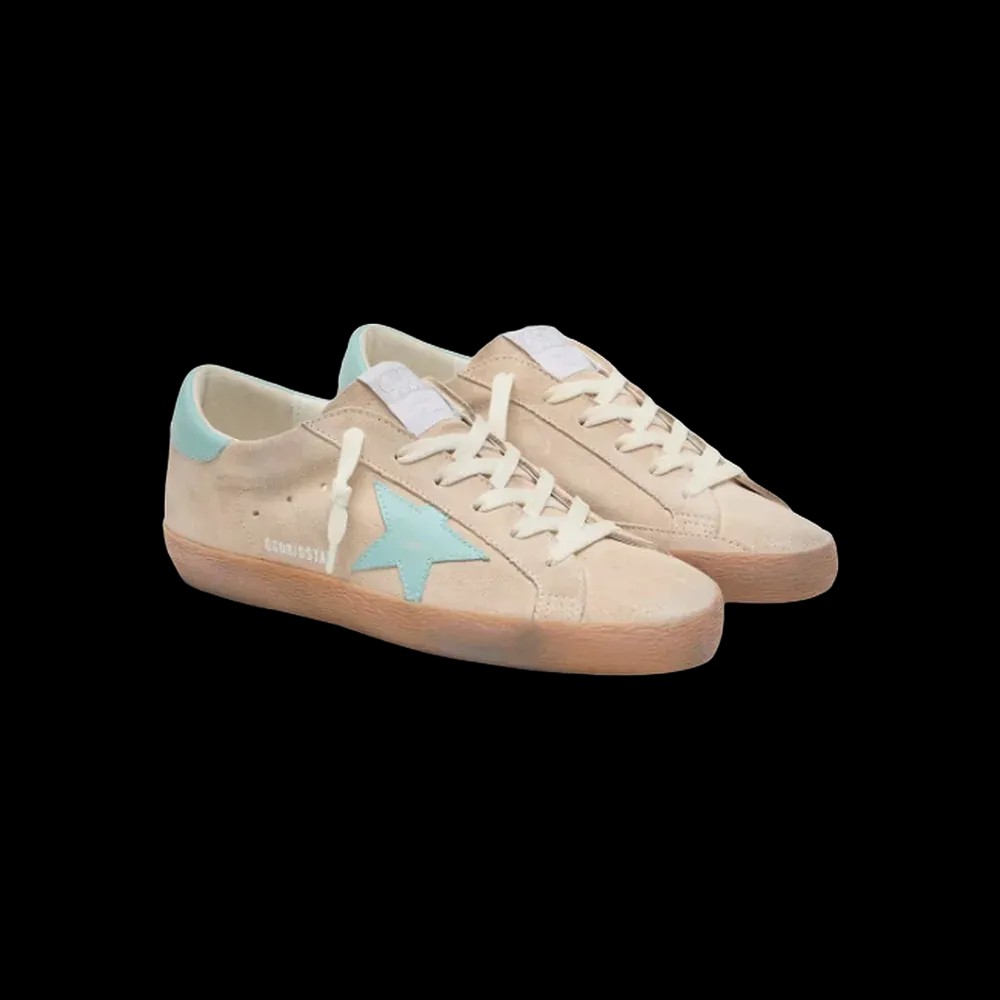 Golden Goose Super-Star In Beige Suede With Aqua-Green Star - HypeFly India View 3