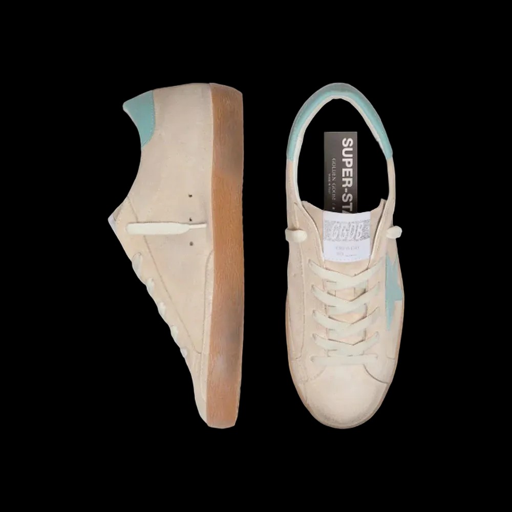 Golden Goose Super-Star In Beige Suede With Aqua-Green Star - HypeFly India View 2