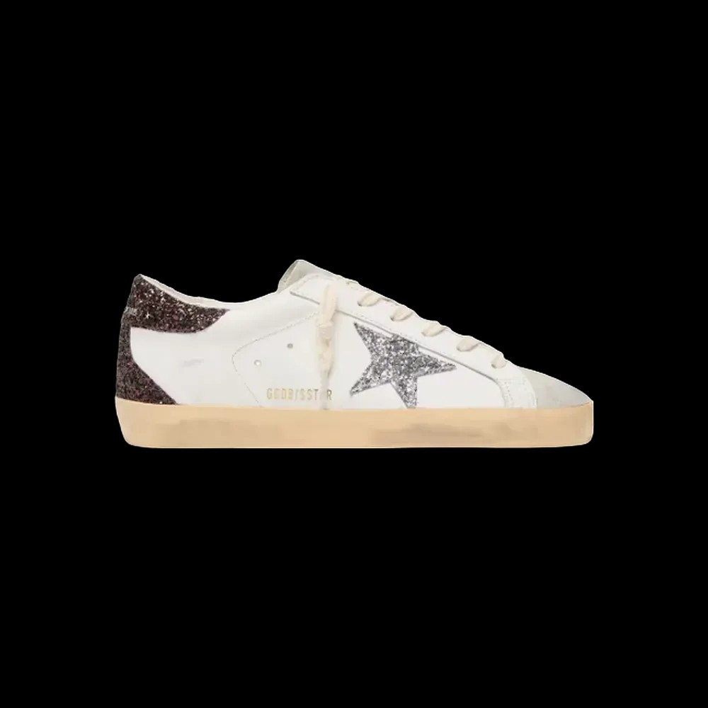 Golden Goose Super-Star With Silver Glitter Star And Brown Glitter Heel Tab - HypeFly India View 1