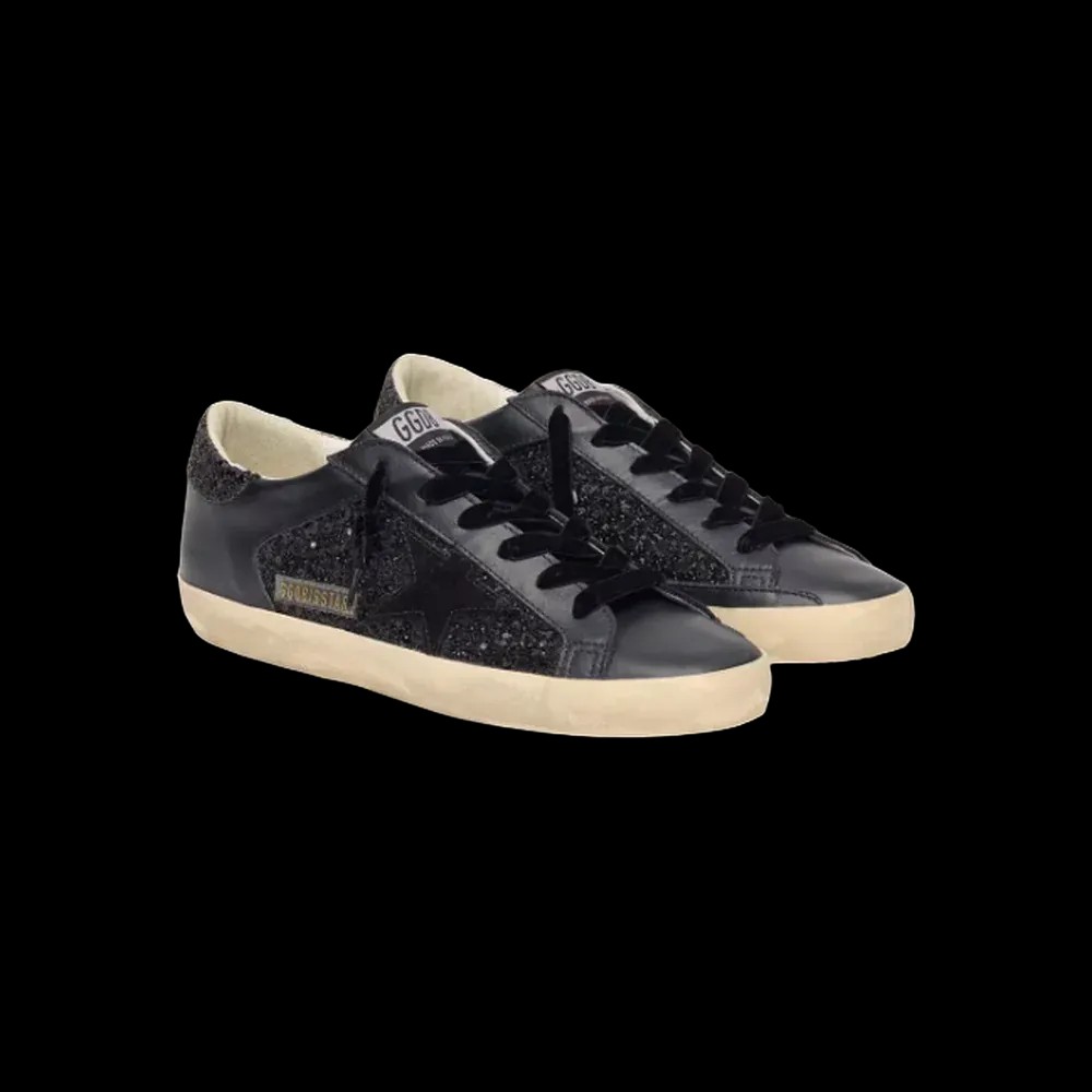 Golden Goose Super-Star In Black Glitter With Black Suede Star And Leather Inserts - HypeFly India View 2