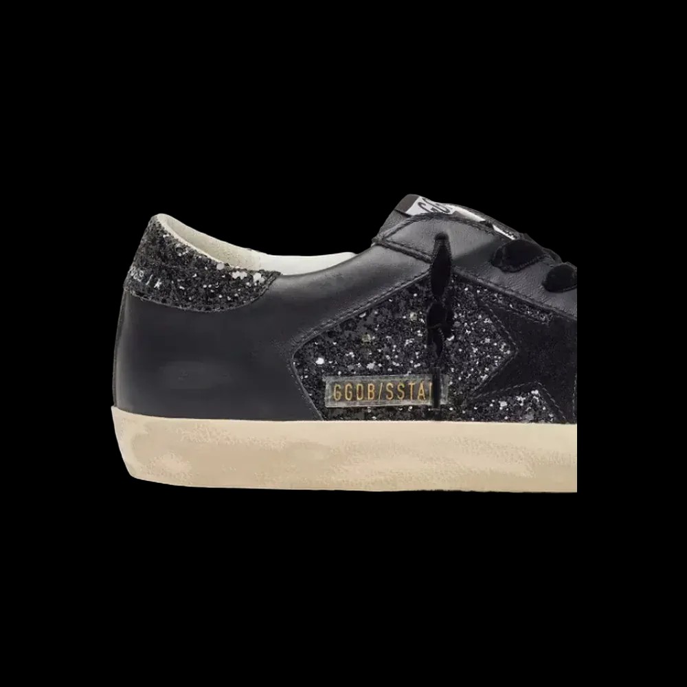 Golden Goose Super-Star In Black Glitter With Black Suede Star And Leather Inserts - HypeFly India View 5