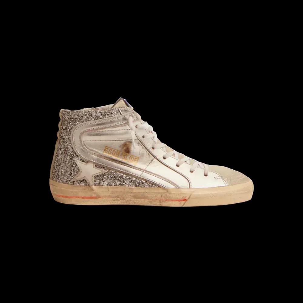 Golden Goose Slide With Laminated Leather Upper And Silver Glitter - HypeFly India View 1