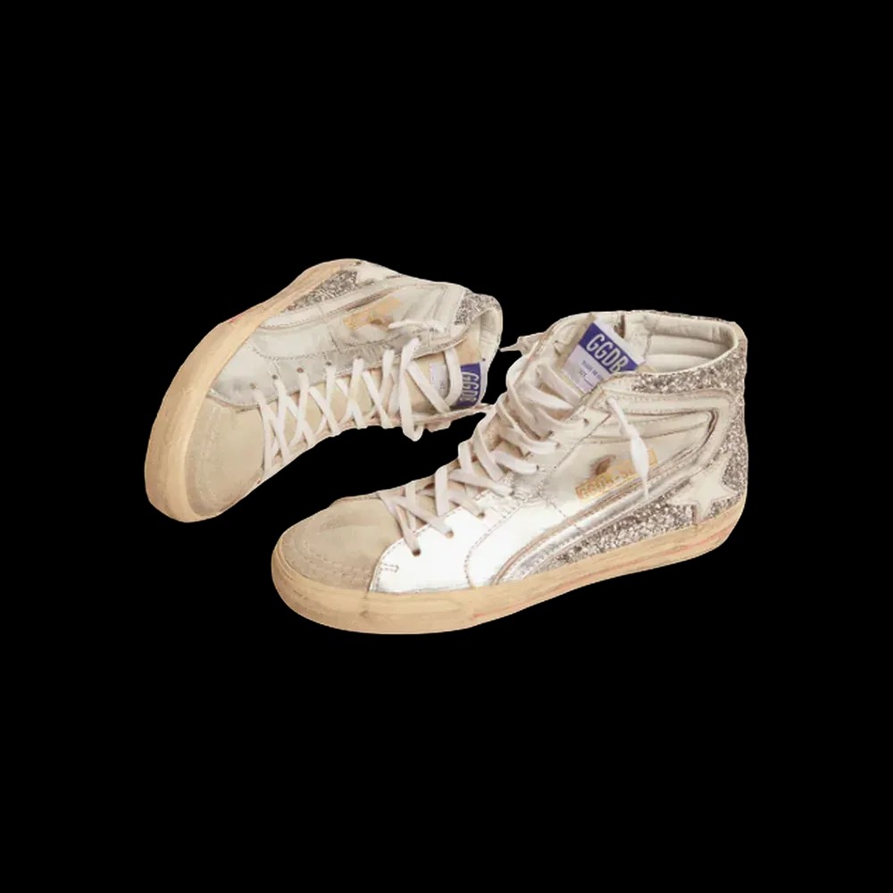 Golden Goose Slide With Laminated Leather Upper And Silver Glitter - HypeFly India View 4