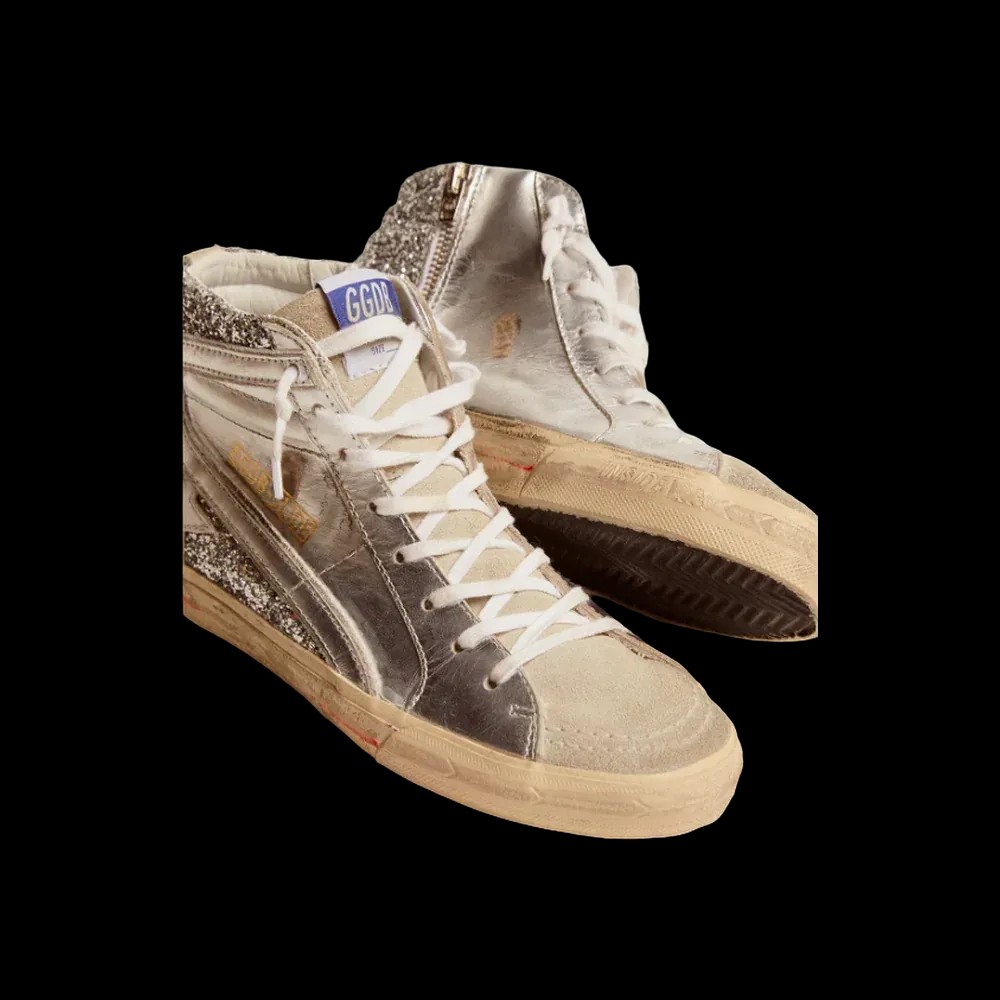 Golden Goose Slide With Laminated Leather Upper And Silver Glitter - HypeFly India View 2