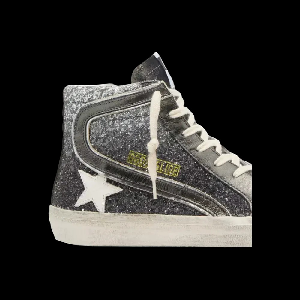 Golden Goose Slide In Black And Silver Glitter With Leather Star And Metallic Flash - HypeFly India View 4