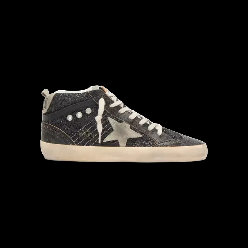 Golden Goose Mid Star In Black Glitter With Dove-Gray Suede Star - HypeFly India View 1