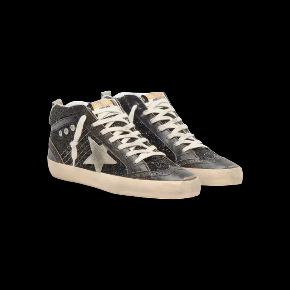 Golden Goose Mid Star In Black Glitter With Dove-Gray Suede Star - HypeFly India View 2