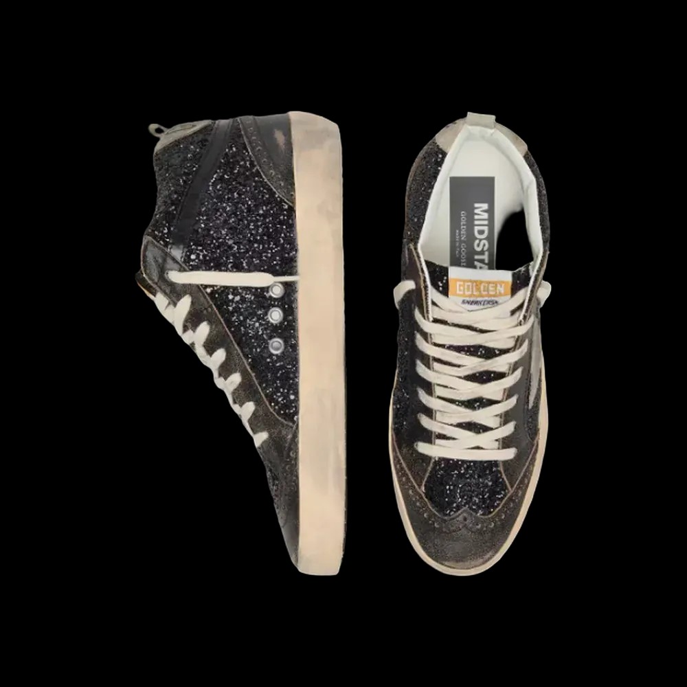 Golden Goose Mid Star In Black Glitter With Dove-Gray Suede Star - HypeFly India View 3