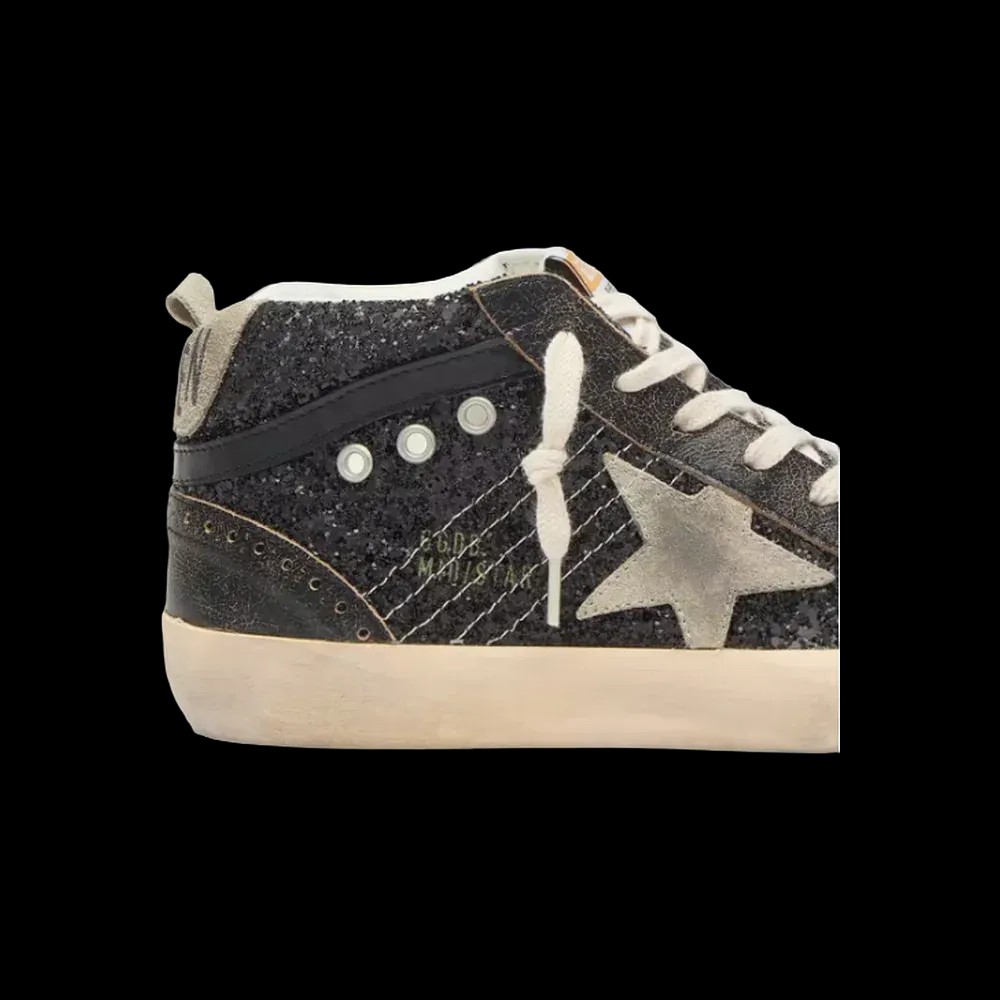 Golden Goose Mid Star In Black Glitter With Dove-Gray Suede Star - HypeFly India View 5