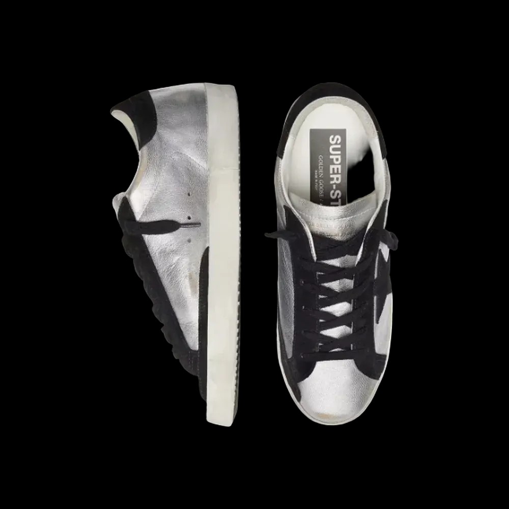 Golden Goose Super-Star In Silver Leather With Contrasting Inserts - HypeFly India View 3