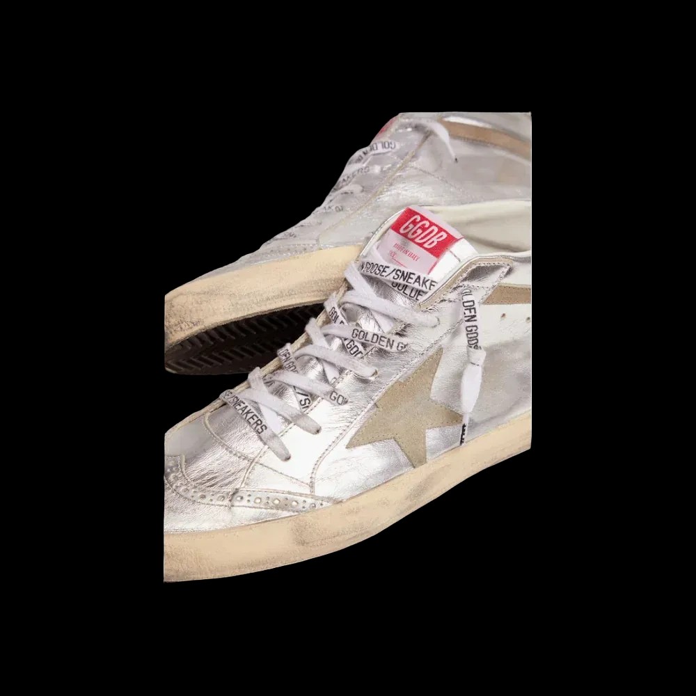 Golden Goose Mid Star In Silver Laminated Leather With Dove Gray Star - HypeFly India View 5