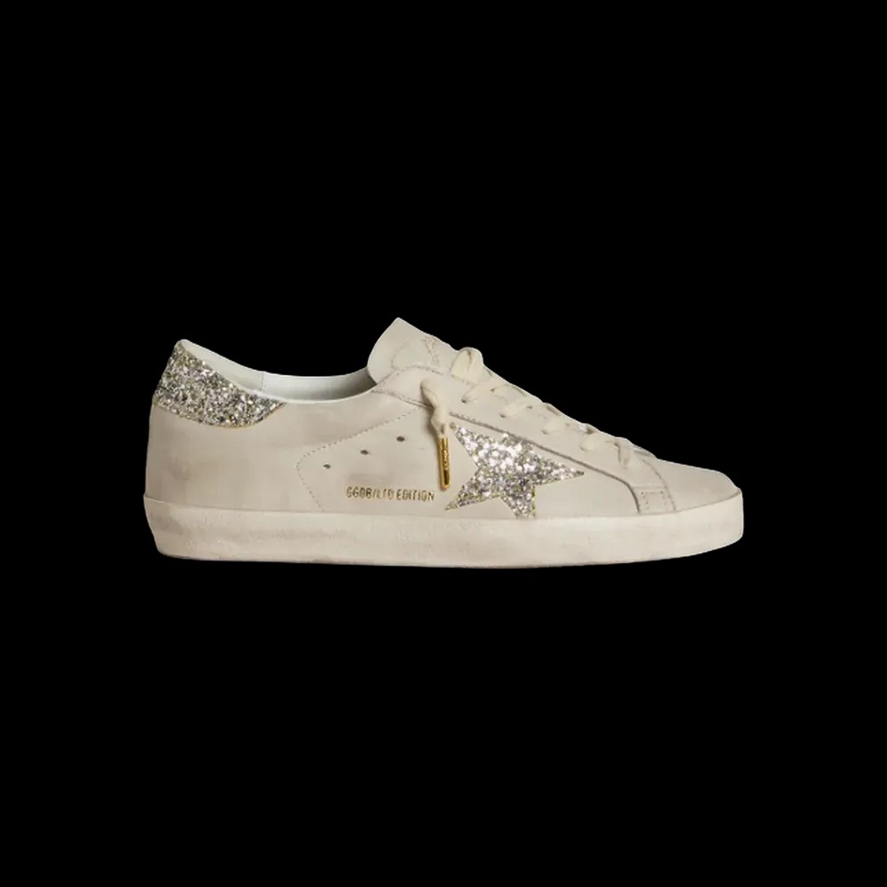 Golden Goose Super-Star In Ivory Nappa Leather With Platinum Glitter Star - HypeFly India View 1