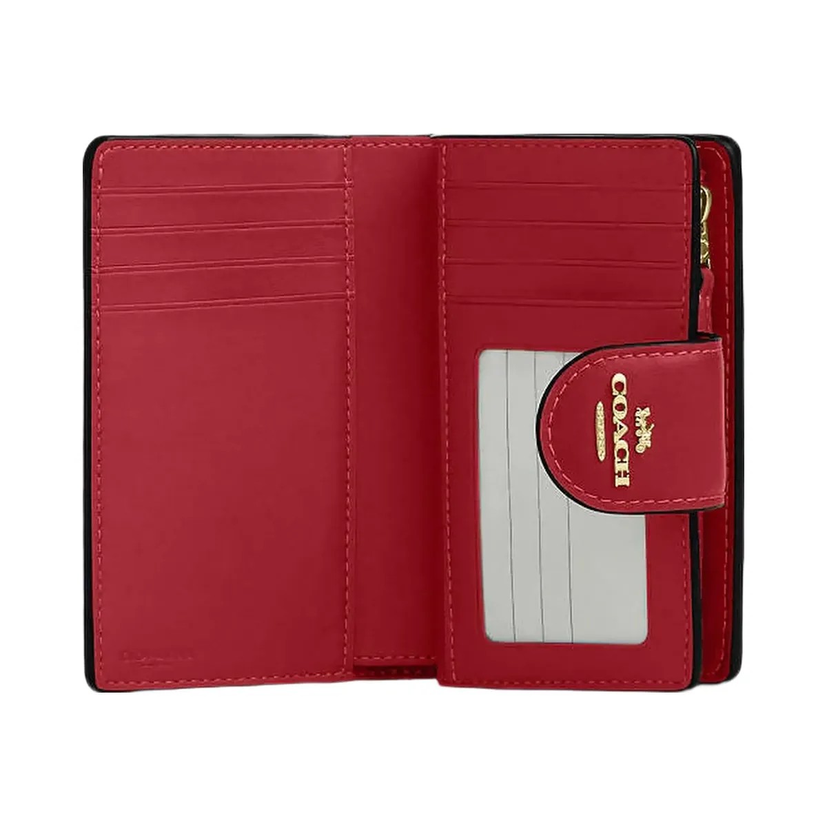 Coach Medium Corner Zip Wallet In Signature Canvas Signature Canvas-Im-Walnut-True Red - HypeFly India View 3