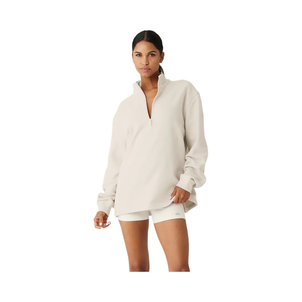 Alo Women's Renown Heavy Weight 1/4 Zip - Bone - HypeFly India View 1
