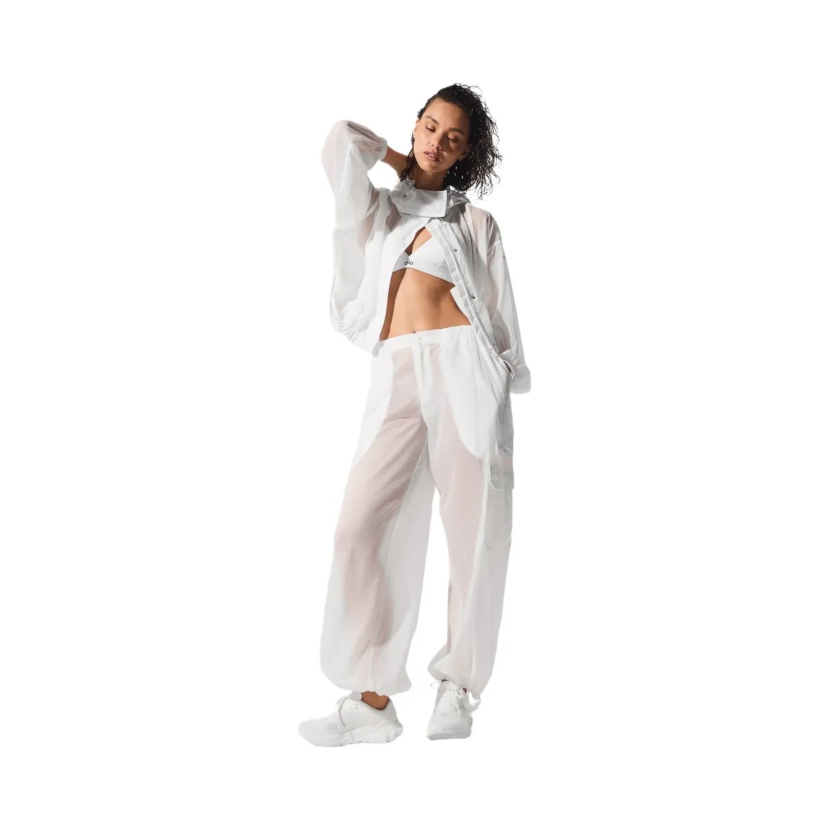 Alo Women's Sheer Game Time Wide Leg Jogger - White - HypeFly India View 1