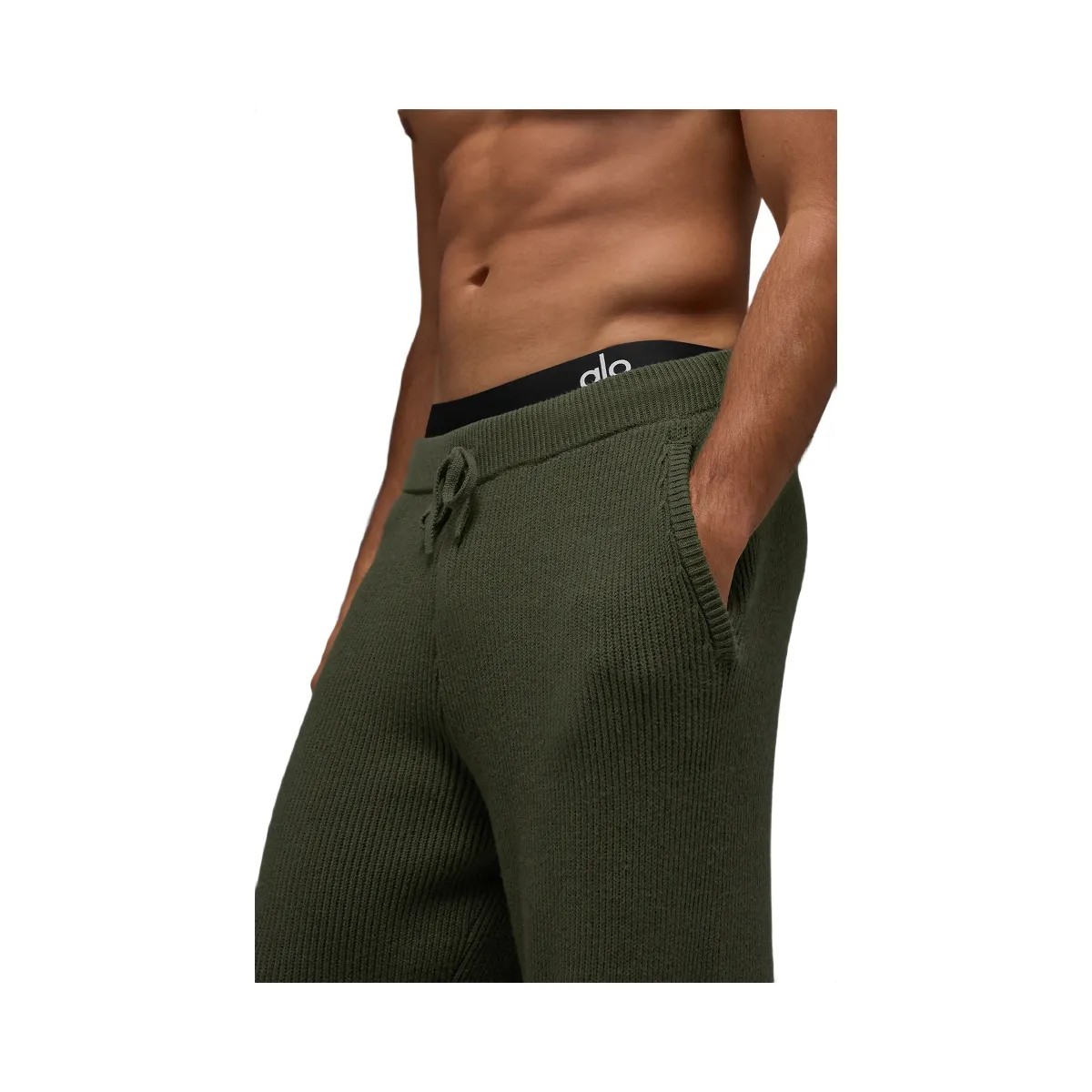 Alo Men's Domain Rib Knit Sweatpant - Green Olive - HypeFly India View 2