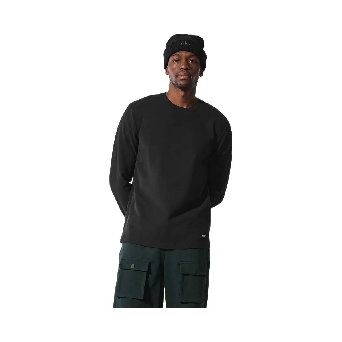 Alo Men's Double Take Long Sleeve Crew - Black - HypeFly India View 4